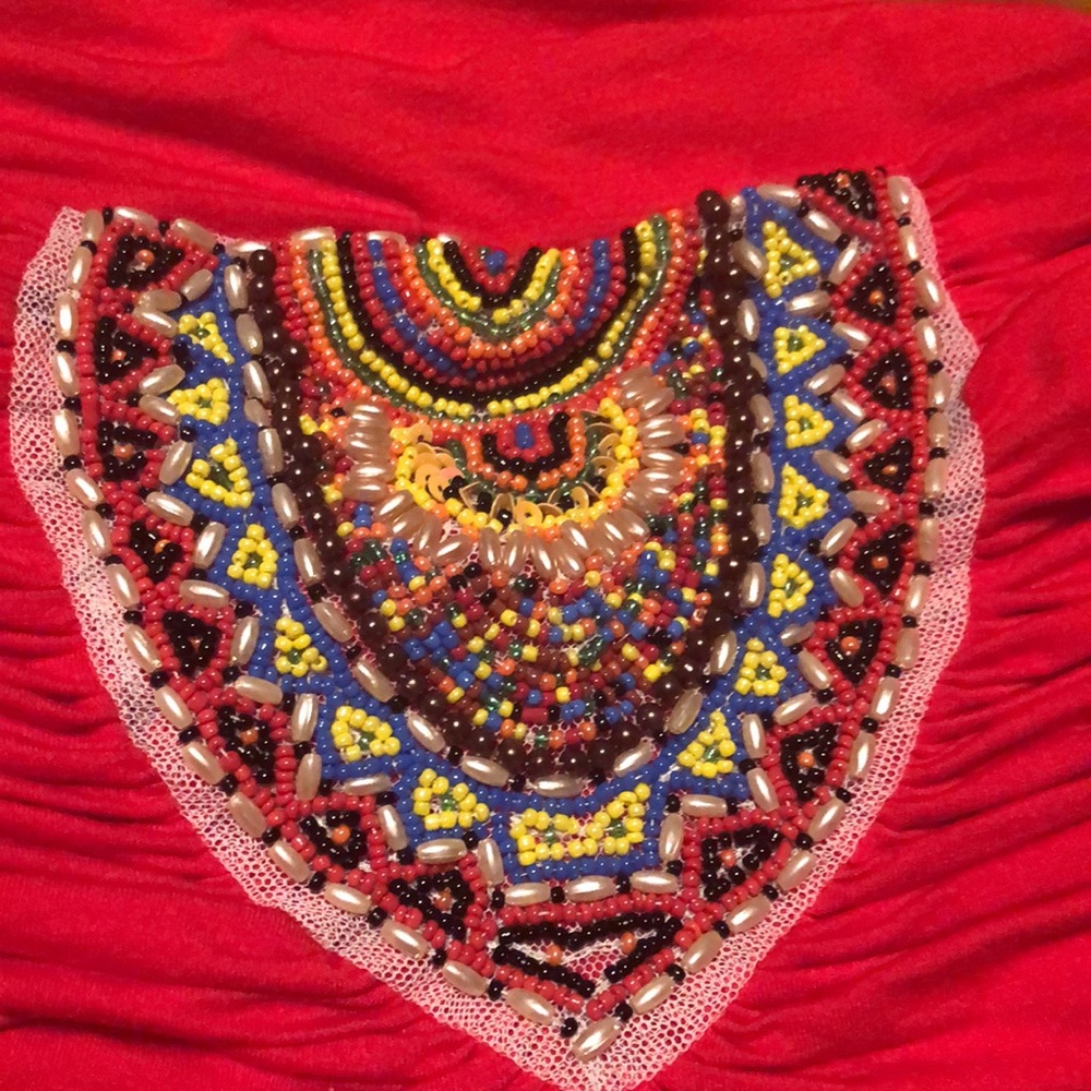 Y2K era red beaded strapless bohemian top - Picture 8 of 8